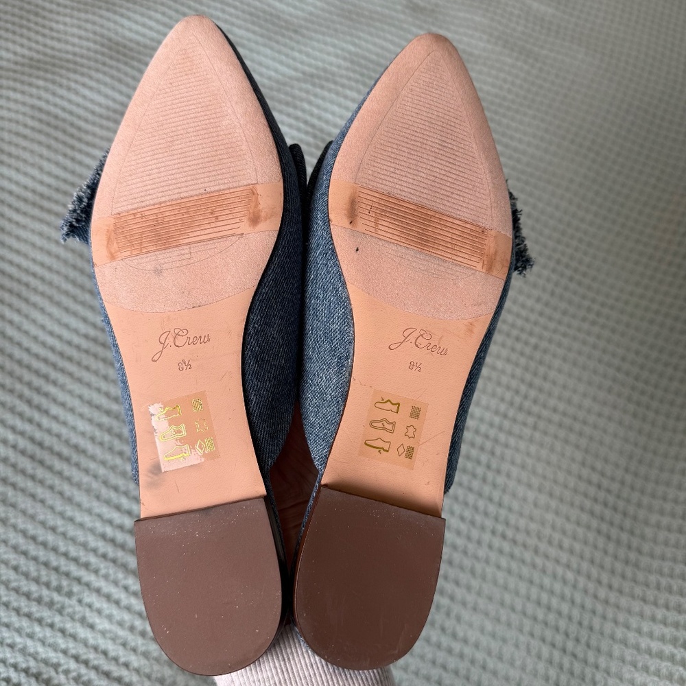 J.Crew Pointed Toe Denim Slides Shoes Womens 8.5 Blue Mules Preppy Flats K0009 - Picture 7 of 7